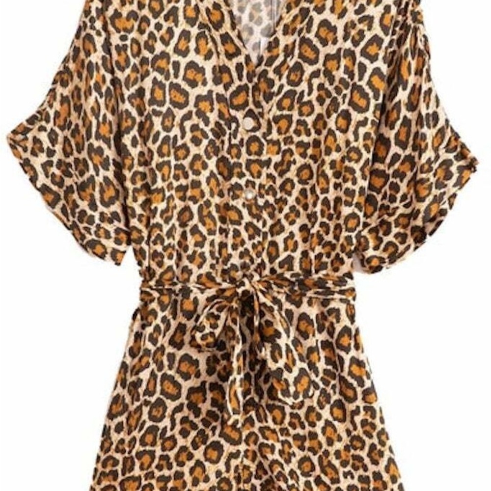 Leopard Print Short Sleeve Romper